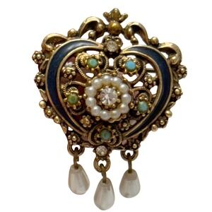 Florenza heart shaped turquoise‎ brooch vintage